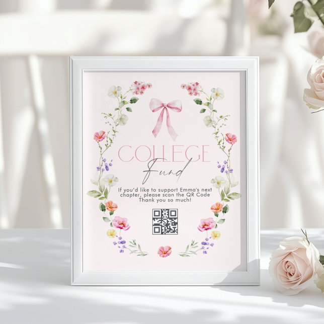 Affiche Cadeau d'études Code Qr Diplôme Nœud Rose (Créateur téléchargé)