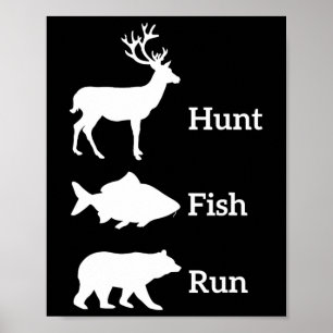 Affiche Cadeau drôle de chasse pêche chasse ours poisson c