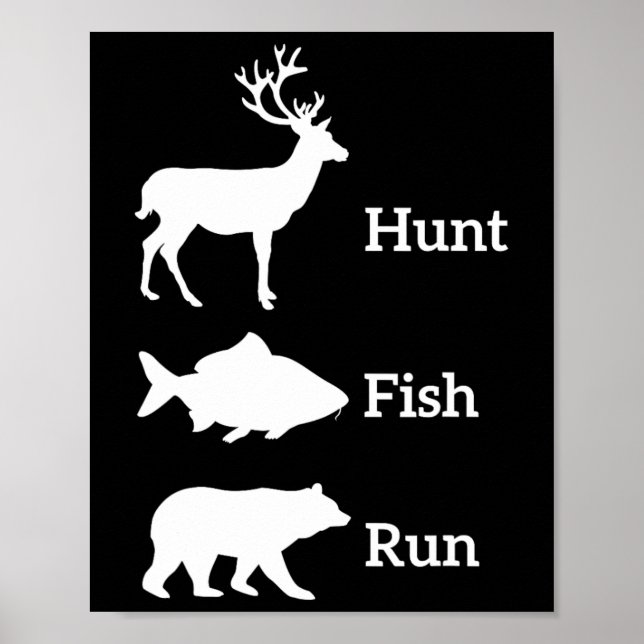 Affiche Cadeau drôle de chasse pêche ours course poisson  (Devant)