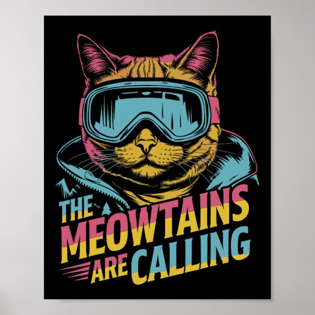 Affiche Cadeau drôle de chat de ski Accessoires de snowboa (Devant)
