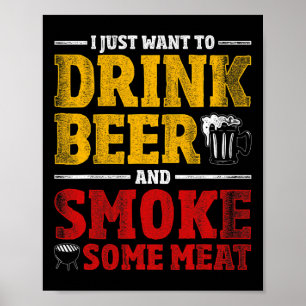 Affiche Cadeau drôle de chef BBQ amateur de viande fumée à