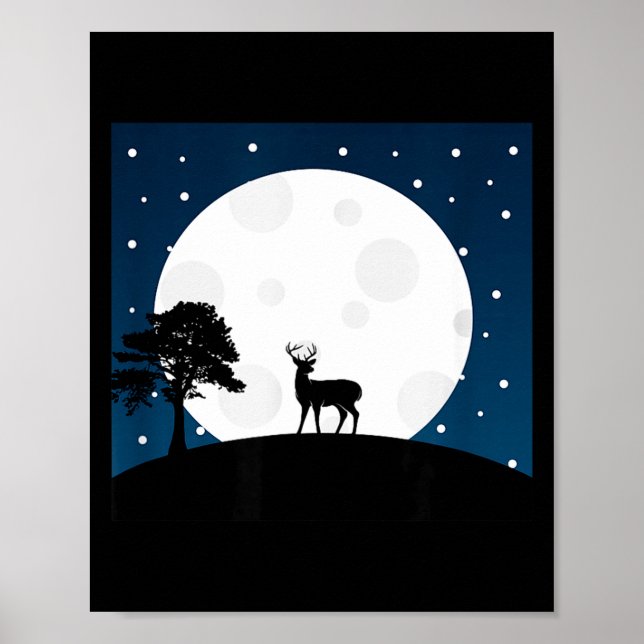 Affiche Cadeau effrayant Halloween - cerf sur la lune - am (Devant)