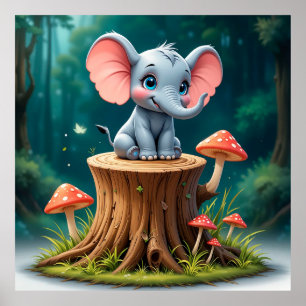 Affiche Cadeau éléphant bébé mignon pour chambre d'enfants