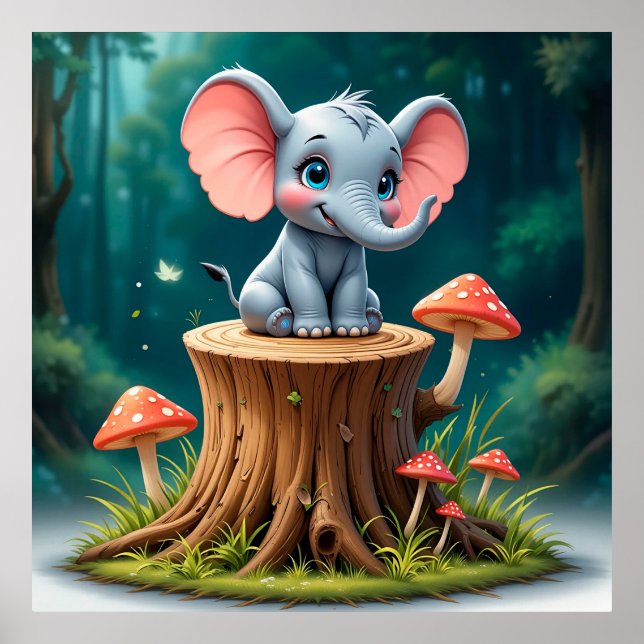 Affiche Cadeau éléphant bébé mignon pour chambre d'enfants (Devant)