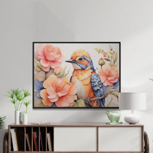 Affiche Cadeau Enchantant Oiseau Floral Oiseau Amant