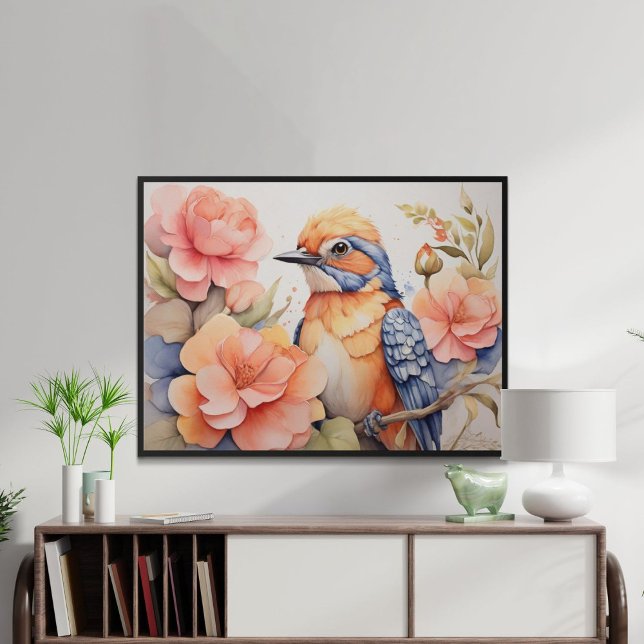 Affiche Cadeau Enchantant Oiseau Floral Oiseau Amant (Créateur téléchargé)