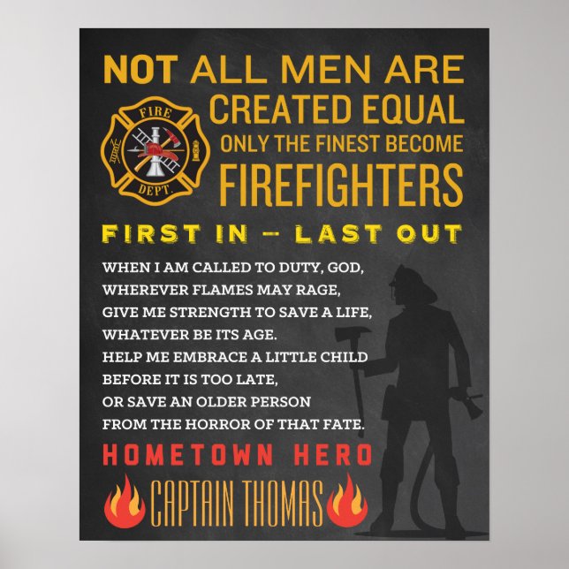 Affiche Cadeau Fireman personnalisé. Panneau pompier. EMT (Devant)