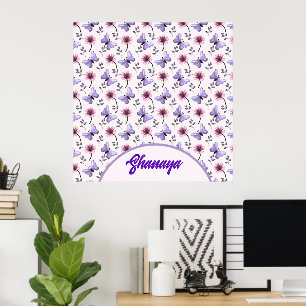 Affiche Cadeau floral papillon de printemps personnalisé  
