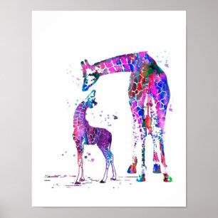 Affiche Cadeau Giraffe Maman Et Fille, Cadeau Amoureux De