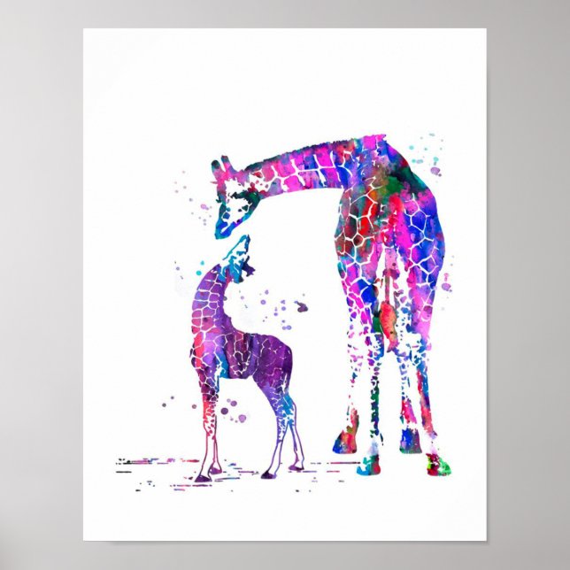 Affiche Cadeau Giraffe Maman Et Fille, Cadeau Amoureux De  (Devant)