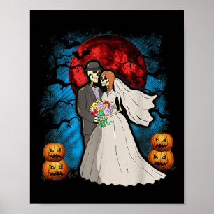 Affiche Cadeau Mariage d'Halloween Skeleton Couple Mariée 