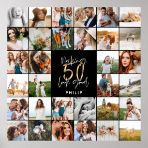 Affiche Cadeau moderne 50e anniversaire multi-photo script