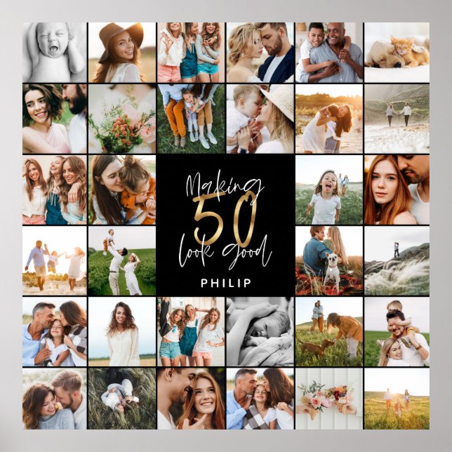 Affiche Cadeau moderne 50e anniversaire multi-photo script (Devant)