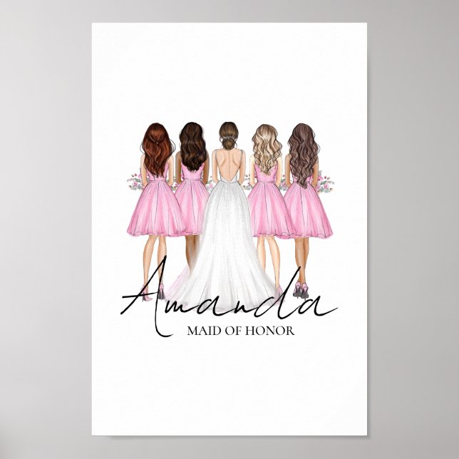 Affiche Cadeau Personnalisé de Demoiselle d'Honneur avec N (Devant)