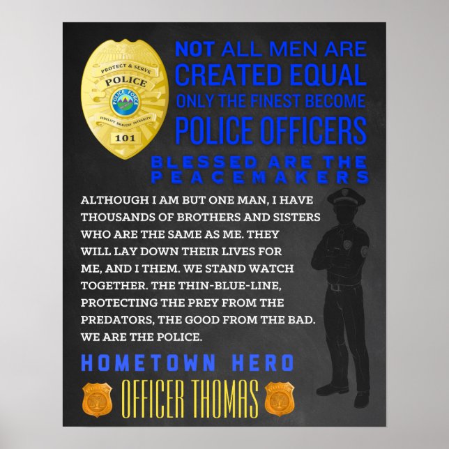 Affiche Cadeau Personnalisé De Policeman. Signe de police. (Devant)