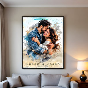 Affiche Cadeau personnalisé de Saint-Valentin aquarelle su