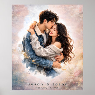 Affiche Cadeau personnalisé de Saint-Valentin aquarelle su