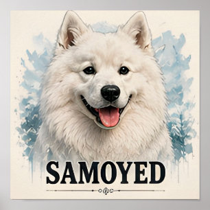 Affiche Cadeau pour amateur de Samoyède arctique souriant