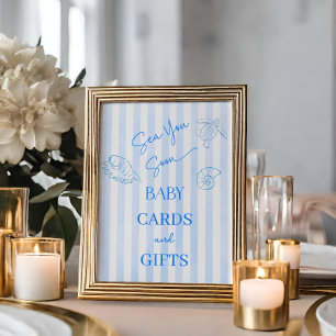 Affiche Cadeau pour Baby Shower Coastal Stripes Boy Sea Yo