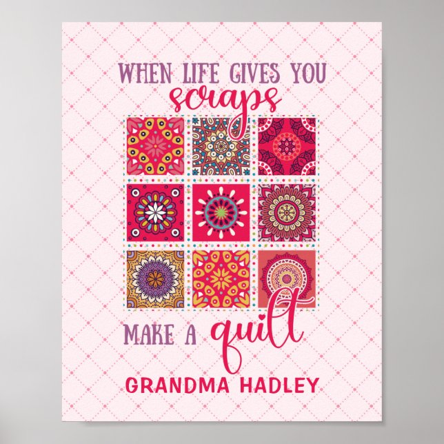 Affiche Cadeau pour grand-mère courtepointe patchwork (Devant)