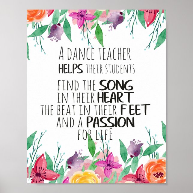 Affiche Cadeau pour professeur de danse Citation de remerc (Devant)