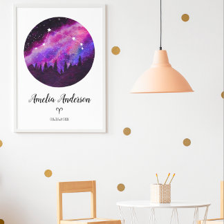 Affiche Cadeau Signe du zodiaque Bélier Constellation Rose