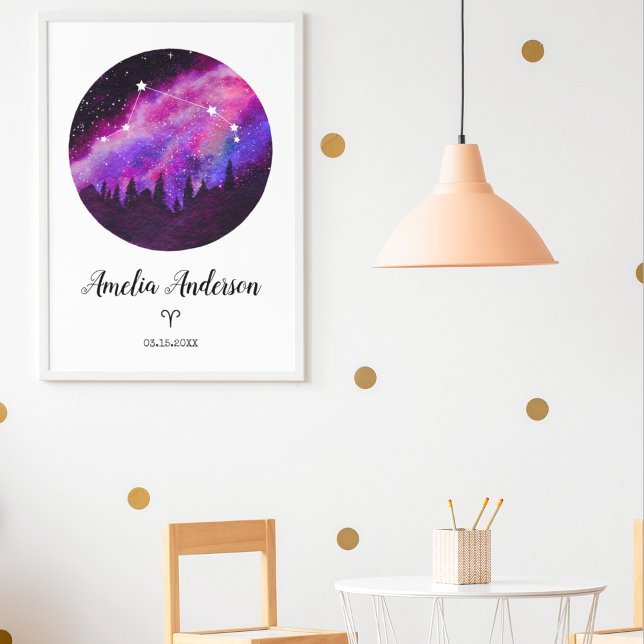 Affiche Cadeau Signe du zodiaque Bélier Constellation Rose (Créateur téléchargé)