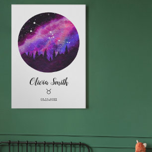 Affiche Cadeau Signe Horoscope Taureau Constellation Rose
