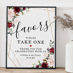 Affiche Cadeau S'il Vous Plaît Prenez Un Bouquet Bordeaux 