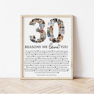 Affiche Cadeau souvenir collage photo 30 raisons pour lesq