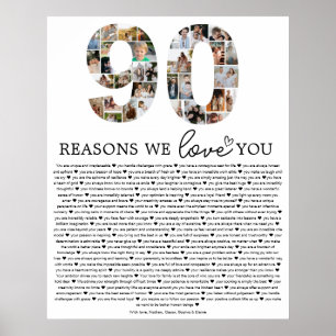 Affiche Cadeau souvenir collage photo 90 raisons pour lesq
