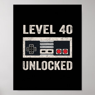 Affiche Cadeau vidéo pour 40 ans Niveau 40 Débloqué