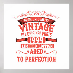 Affiche Cadeau vintage personnalisé 30e anniversaire rouge