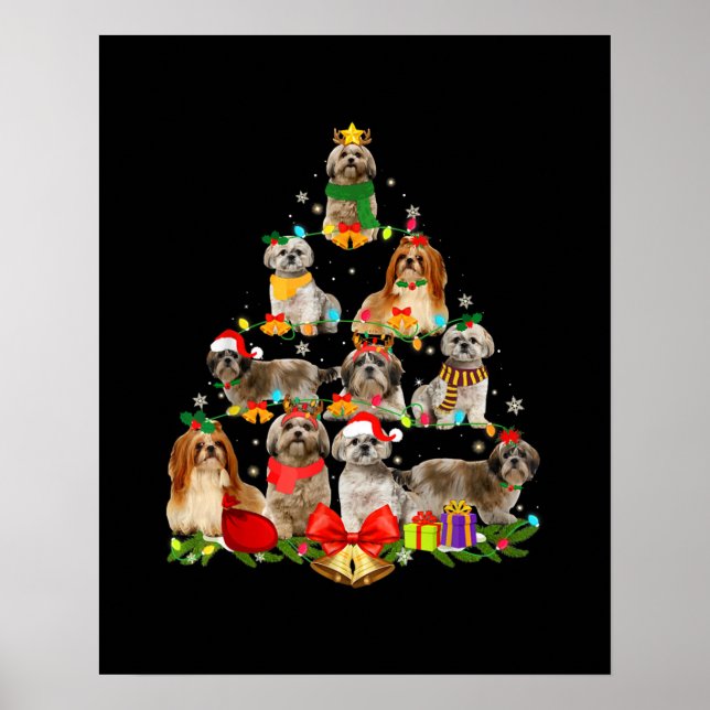Affiche cadeaux amoureux de les chiens shih tzu arbre Noël (Devant)