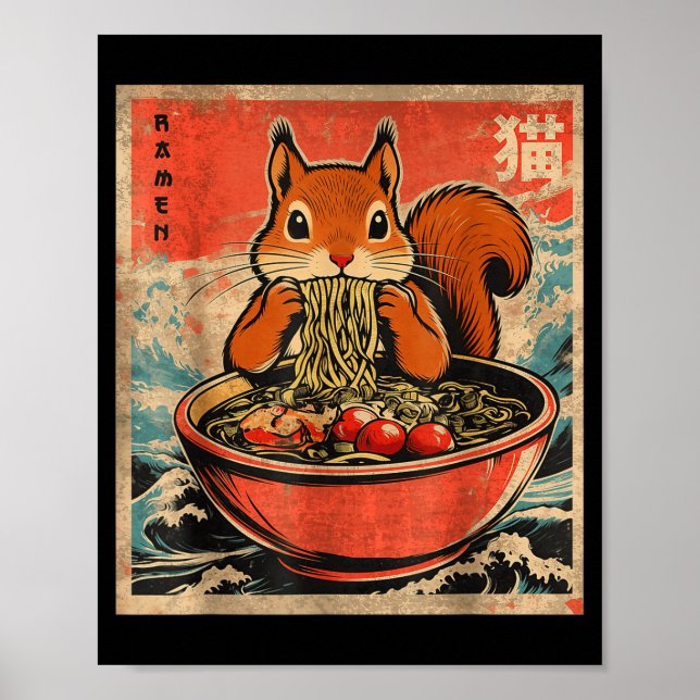 Affiche Cadeaux d'anime de ramen mangeant un écureuil Kawa (Devant)