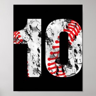 Affiche Cadeaux de 10 ans Numéro 10 Baseball 10e anniversa