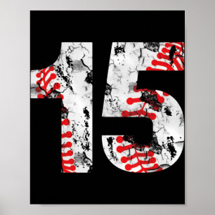 Affiche Cadeaux de 15 ans Numéro 15 Baseball 15e Anniversa