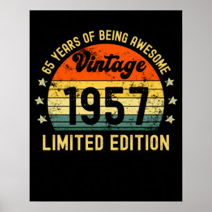 Affiche Cadeaux de 65e anniversaire vintage 1957 édition l