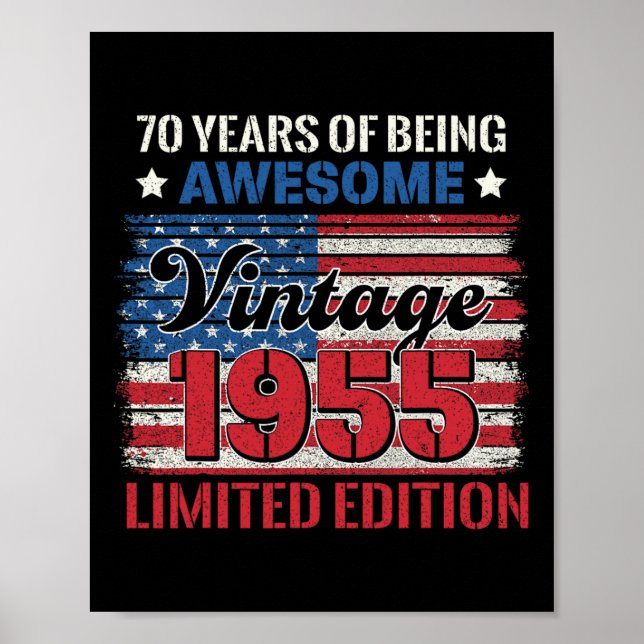 Affiche Cadeaux de 70 ans 70e anniversaire Drapeau américa (Devant)