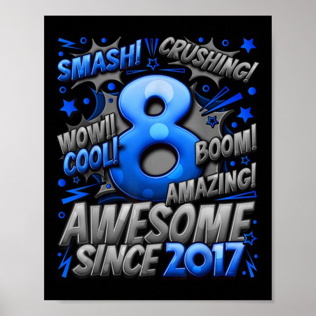 Affiche Cadeaux de 8 ans pour garçons 8e anniversaire garç (Devant)