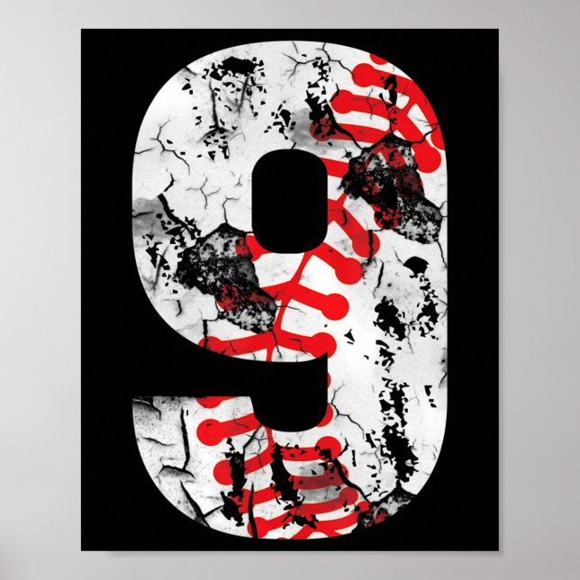 Affiche Cadeaux de 9 ans Numéro 9 Baseball 9e Anniversaire (Devant)