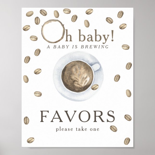 Affiche Cadeaux de baby shower à la préparation du café (Devant)