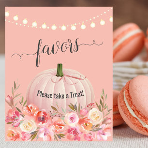 Affiche Cadeaux de Baby Shower Citrouille Or Rose Élégant