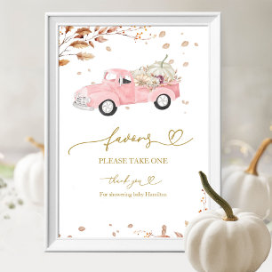Affiche Cadeaux de Baby Shower Fille Truck Fall Merci Pann