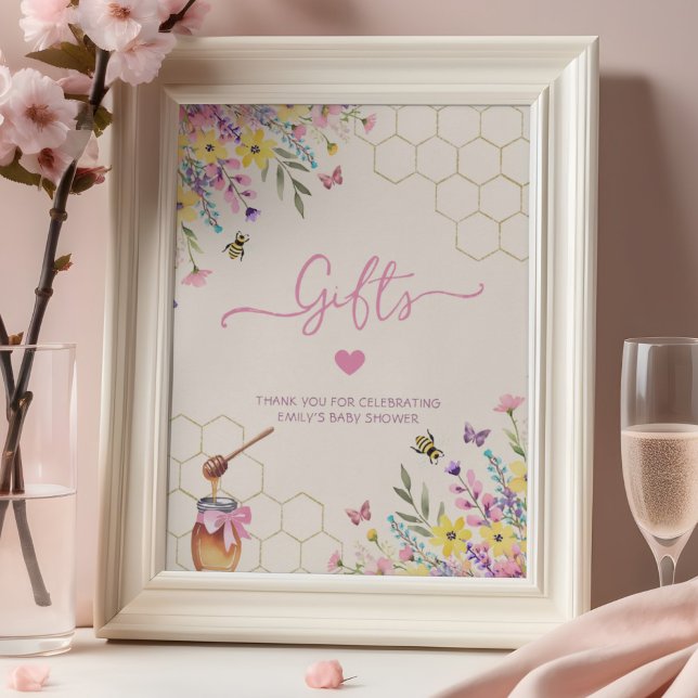 Affiche Cadeaux de Baby Shower Fleuris Rose avec une Petit (Créateur téléchargé)