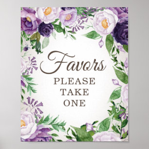 Affiche Cadeaux de Baby Shower Fleuris Violets Prenez-en u