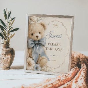Affiche Cadeaux de Baby Shower Ours en Peluche Élégant