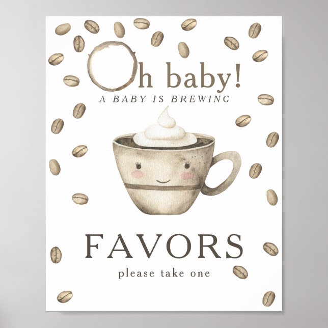 Affiche Cadeaux de baby shower pour la préparation du café (Devant)