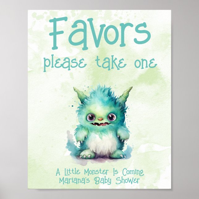 Affiche Cadeaux de Baby Shower pour Petit Garçon Monstre (Devant)