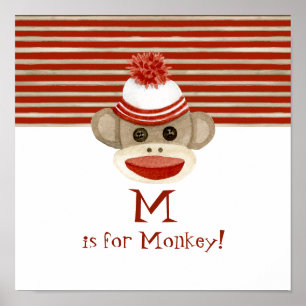 Affiche Cadeaux de bébé garçon avec singe en chaussette ré
